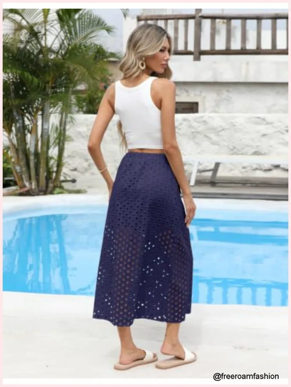 Eyelet Bohemian Maxi Skirt with Mini Slip High Rise Summer Beach